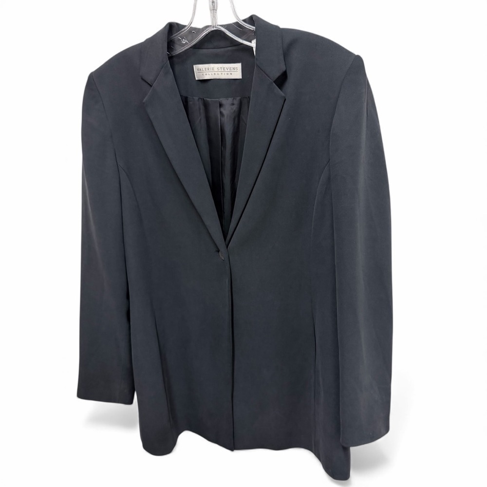 Valerie Stevens Collection Dark Grey 100% Silk One Button Blazer Size 6
